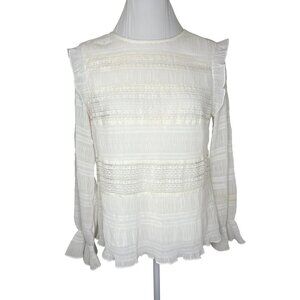 Velvet by Graham & Spencer Long Sleeve Gauze lace White Ivory Blouse Size MED